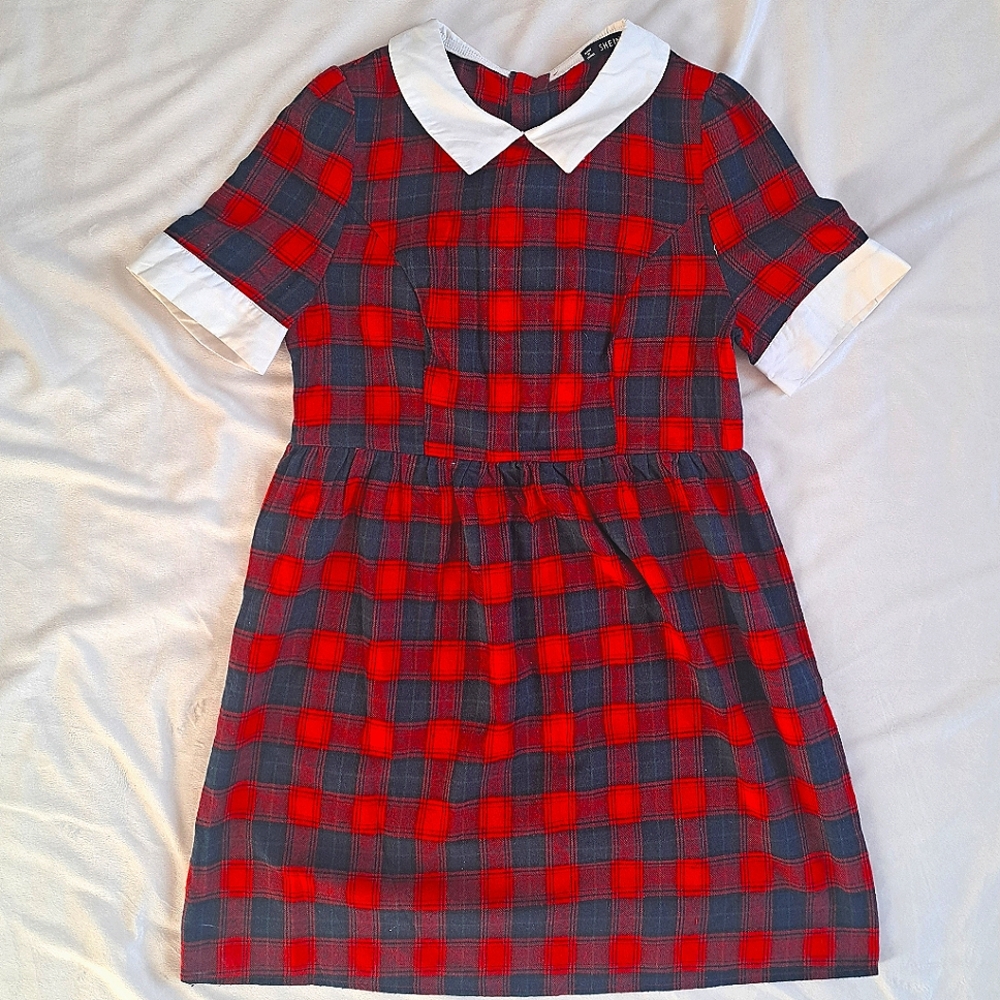 SHEIN Plaid Dress with Collar and Bows